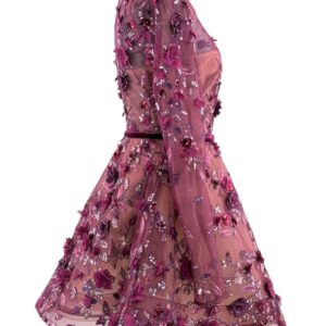 Side view of BRONX AND BANCO Talulah Long Sleeve Mini Dress in Burgundy