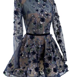 Angled view of BRONX AND BANCO Talulah Long Sleeve Mini Dress in Navy