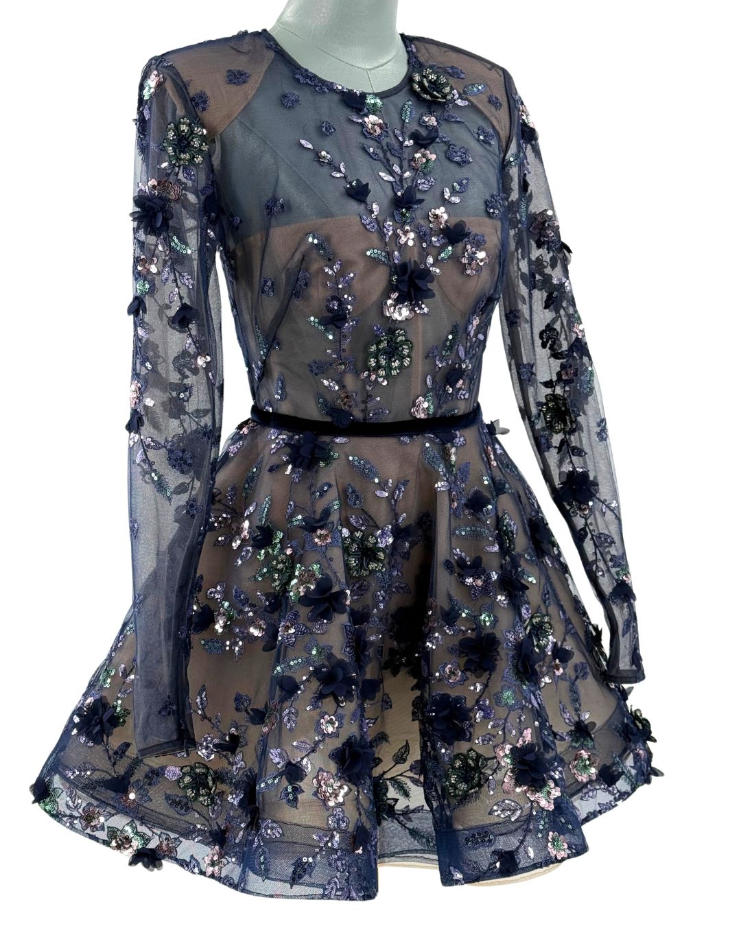 Angled view of BRONX AND BANCO Talulah Long Sleeve Mini Dress in Navy