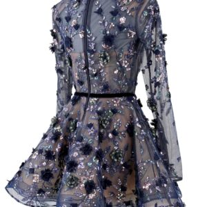 Back of BRONX AND BANCO Talulah Long Sleeve Mini Dress in Navy