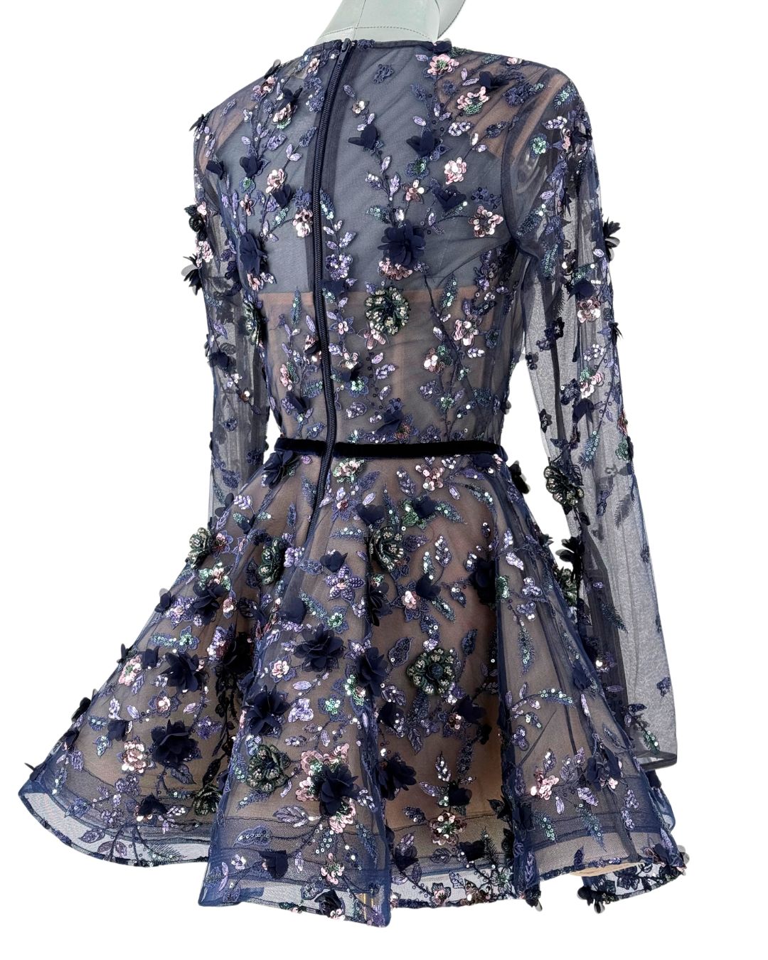 Back of BRONX AND BANCO Talulah Long Sleeve Mini Dress in Navy