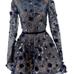 Front of BRONX AND BANCO Talulah Long Sleeve Mini Dress in Navy