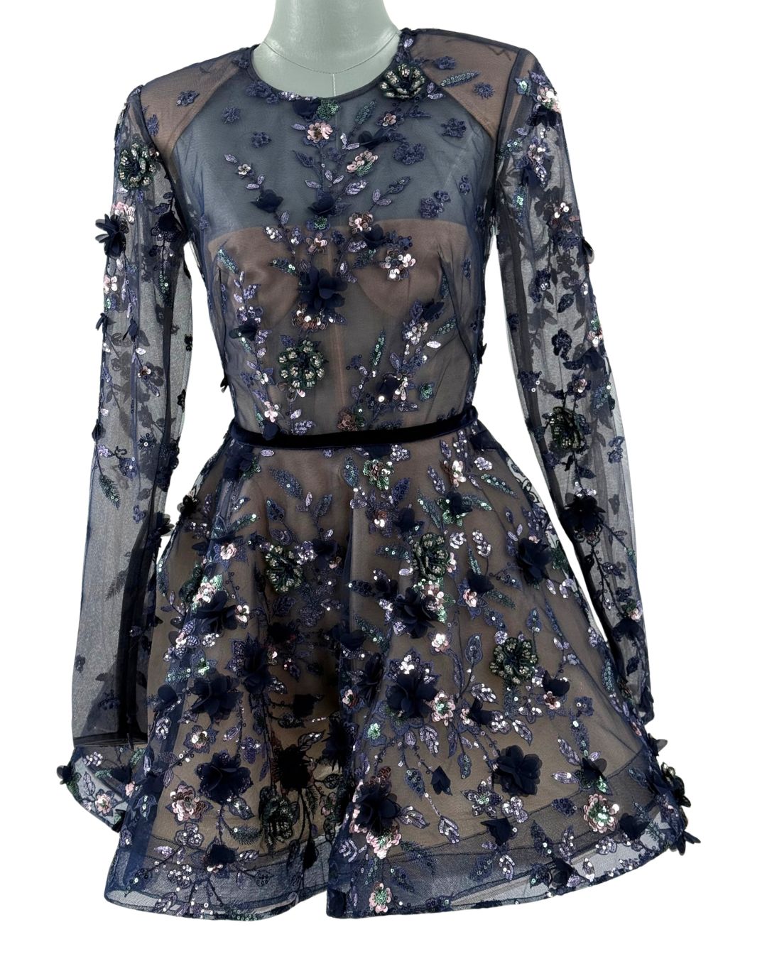 Front of BRONX AND BANCO Talulah Long Sleeve Mini Dress in Navy