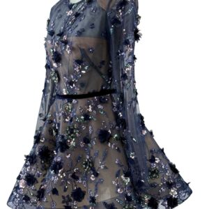 Profile view of BRONX AND BANCO Talulah Long Sleeve Mini Dress in Navy