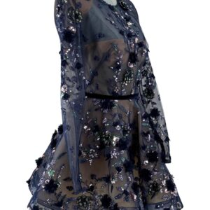 Side view of BRONX AND BANCO Talulah Long Sleeve Mini Dress in Navy