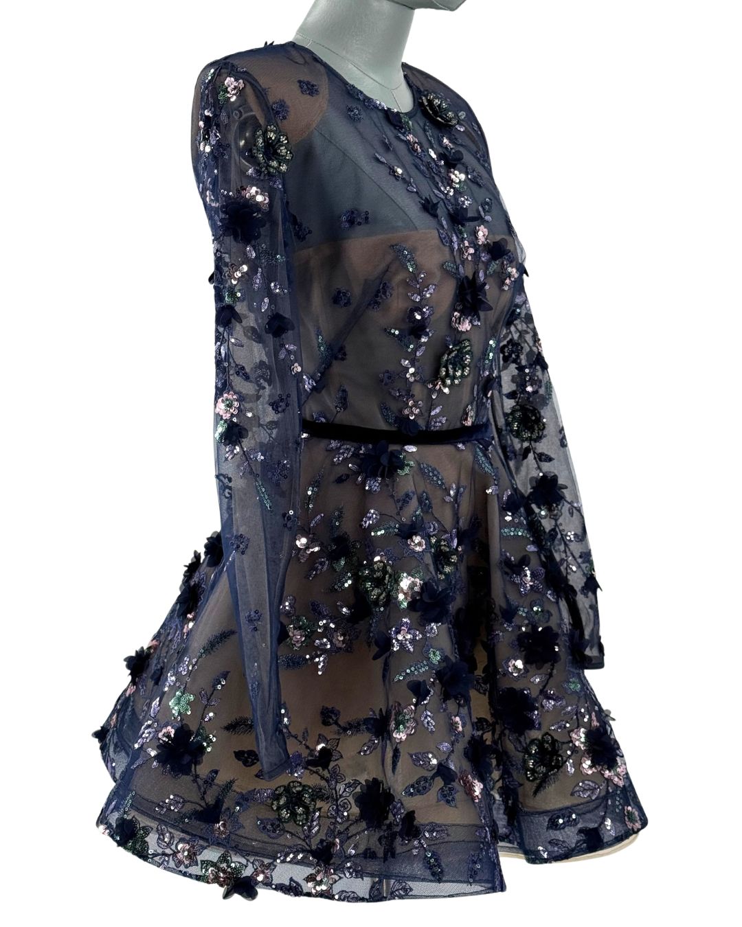 Side view of BRONX AND BANCO Talulah Long Sleeve Mini Dress in Navy