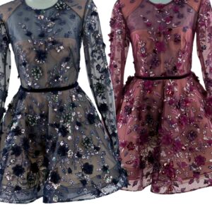 BRONX AND BANCO Talulah Long Sleeve Mini Dresses in Navy and Burgundy