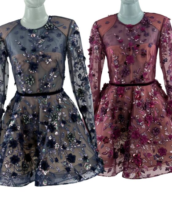 BRONX AND BANCO Talulah Long Sleeve Mini Dresses in Navy and Burgundy