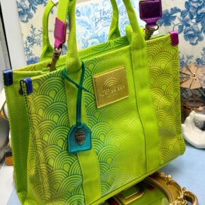 KURT GEIGER LONDON Southbank Tote Bag in lime canvas with rainbow print