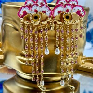 SCHIAPARELLI Museum Collection Pink Pansy Earrings, Eye Detail