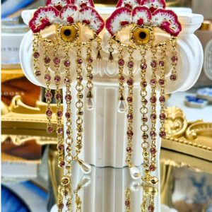 SCHIAPARELLI Museum Collection Pink Pansy Earrings, Front view