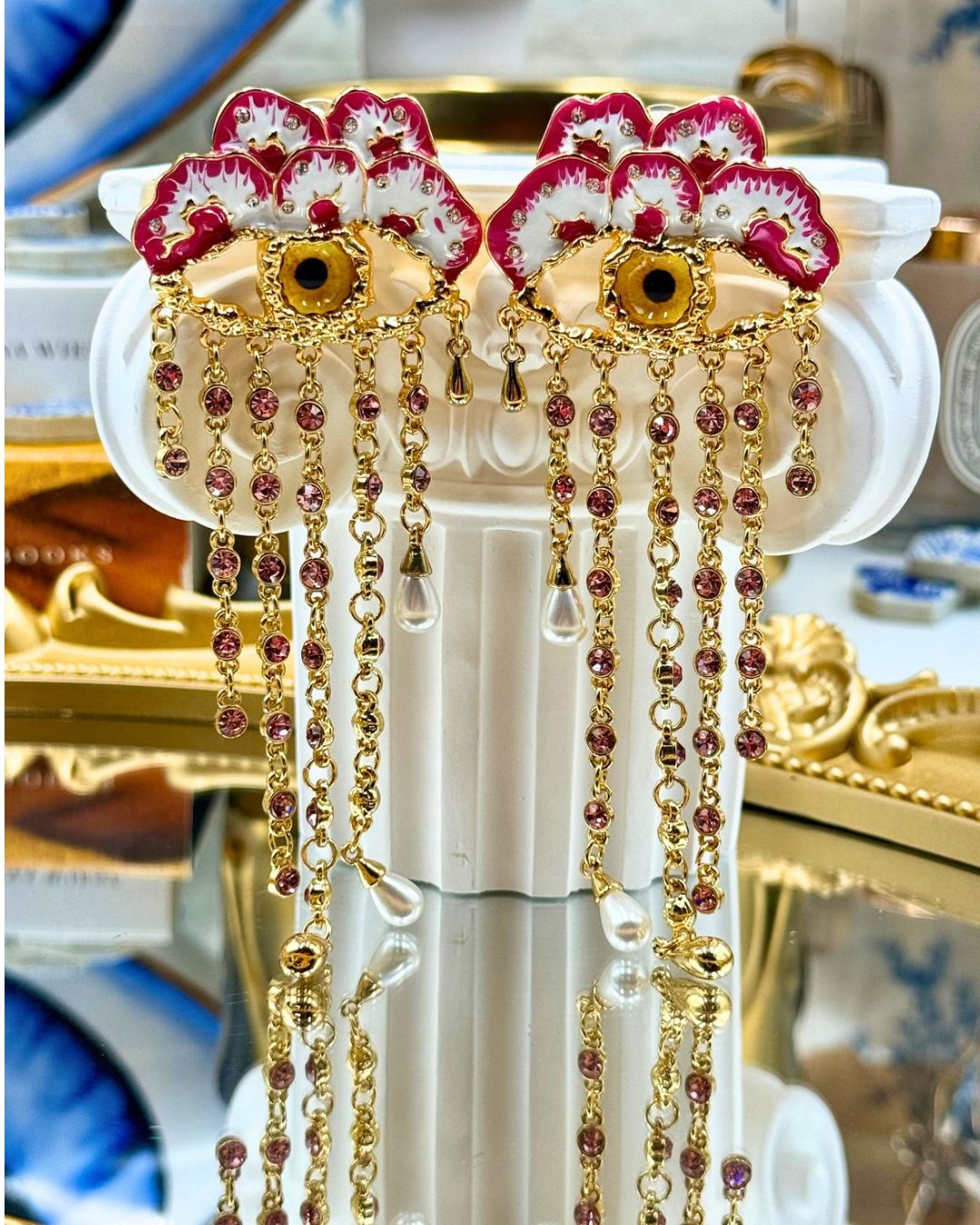 SCHIAPARELLI Museum Collection Pink Pansy Earrings, Front view