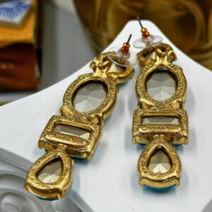 Back view of OSCAR DE LA RENTA gold-tone blue crystal drop earrings