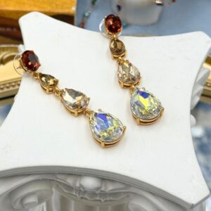 OSCAR DE LA RENTA Crystal Gallery Pear Drop Earrings in brown crystal