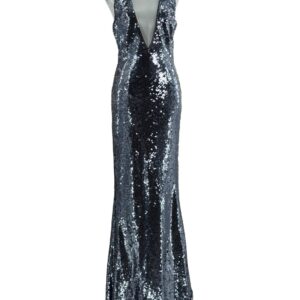 Front view of MISHA The Plunge Sequin Jersey Dress in Gunmetal