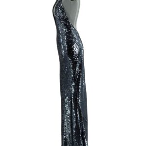 Side view of MISHA The Plunge Sequin Jersey Dress in Gunmetal