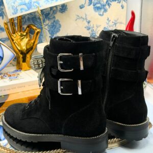 Back view of KURT GEIGER LONDON Sutton Bow Boots in black suede with crystal bows
