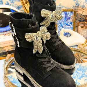 KURT GEIGER LONDON Sutton Bow Boots in black suede with crystal bows
